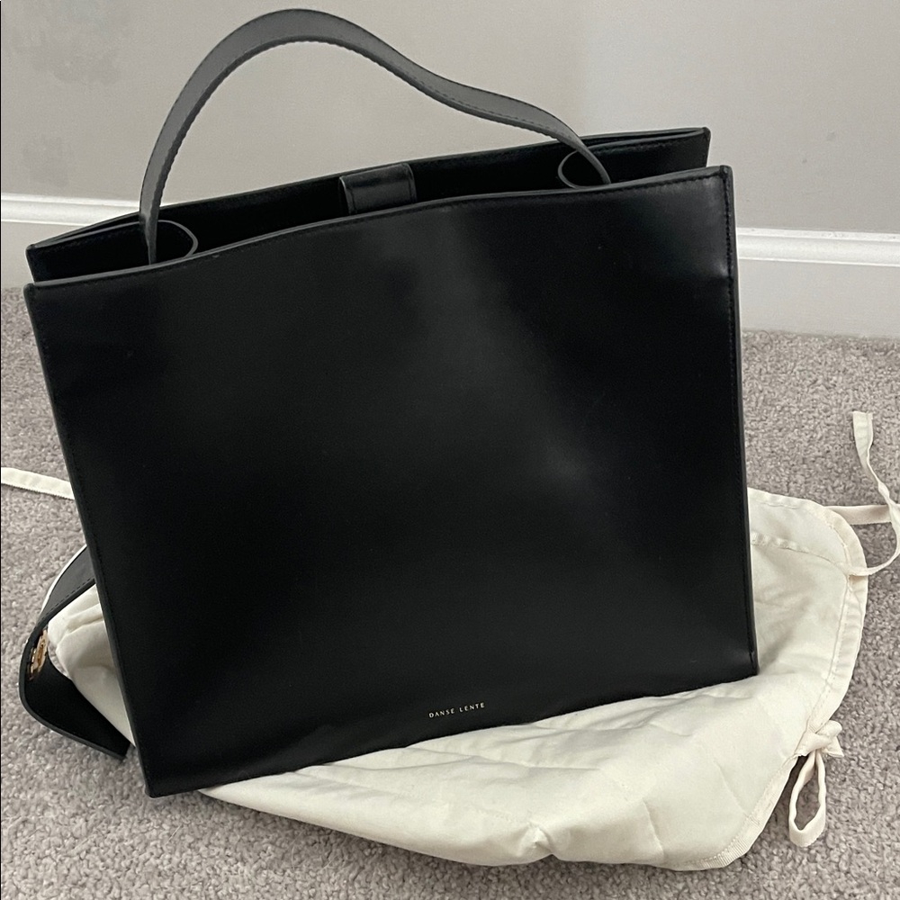 Structured Black Leather Tote Bag with Top Handle